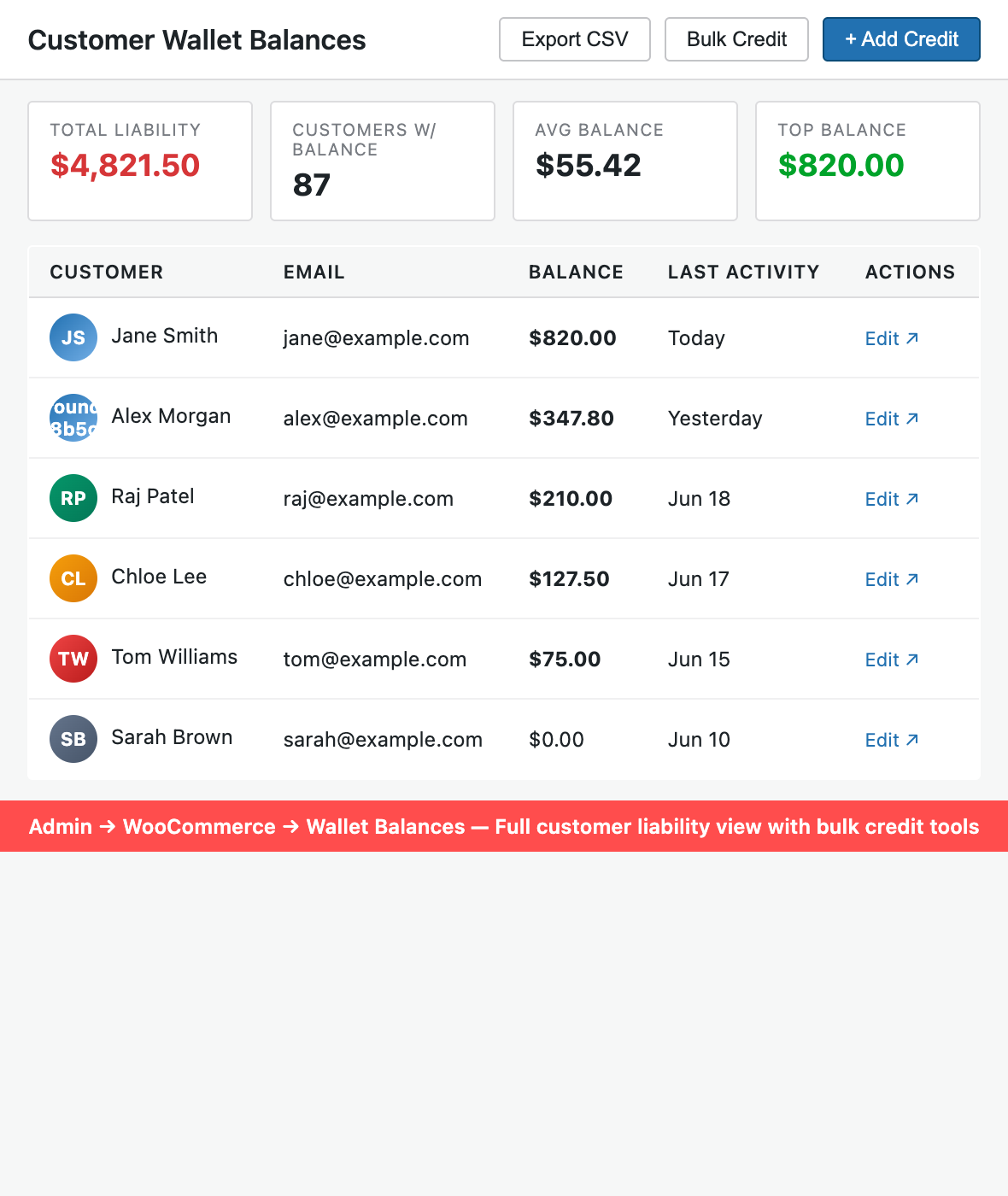 Admin customer balances overview